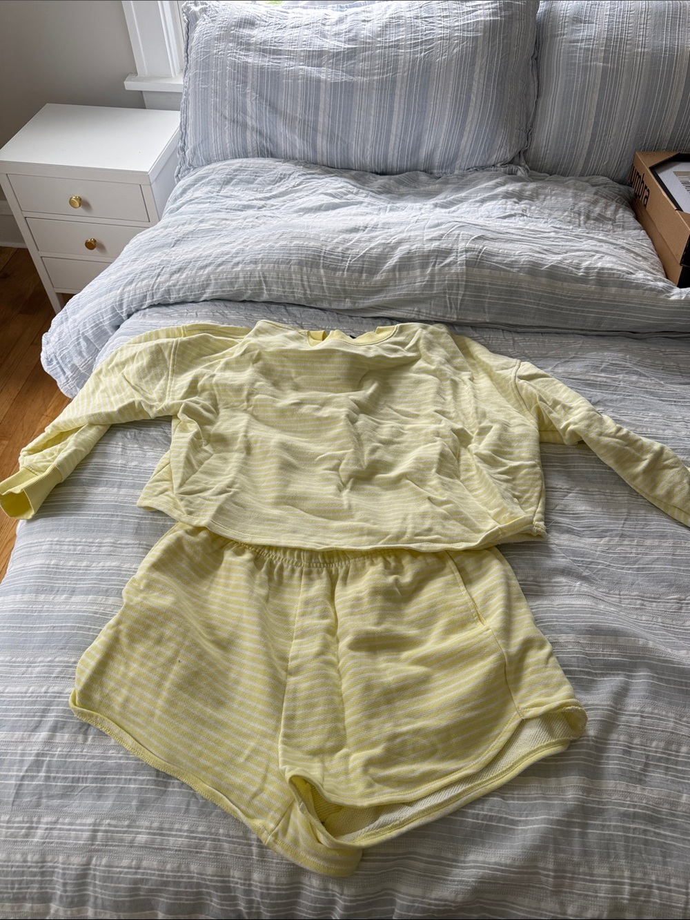 wild fable Pale Yellow Striped Long-Sleeve Top & Shorts Pajama Set